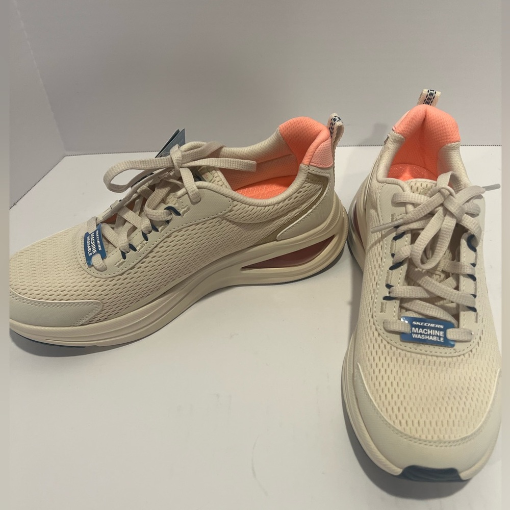 Skechers Women's Beige & Coral Skech-Air Walking Sneakers ‘Machine Washable’ NWT - Picture 6 of 16